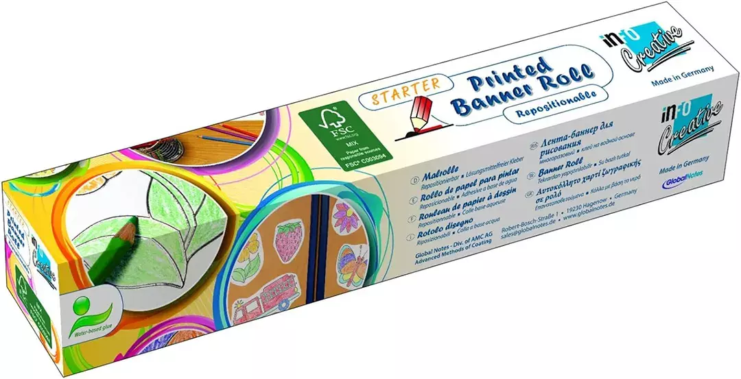 gbc Rotolo Disegno Banner, BimbiPiccoli, 300mmX4m PER BAMBINI PIU PICCOLI. Rotolo Autoadesivo in Carta Removibile alto 30cm e lungo 4 metri da colorare e-o ritagliare. Adesivo atossico specifico per bambini a base acqua. MADE IN GERMANY.