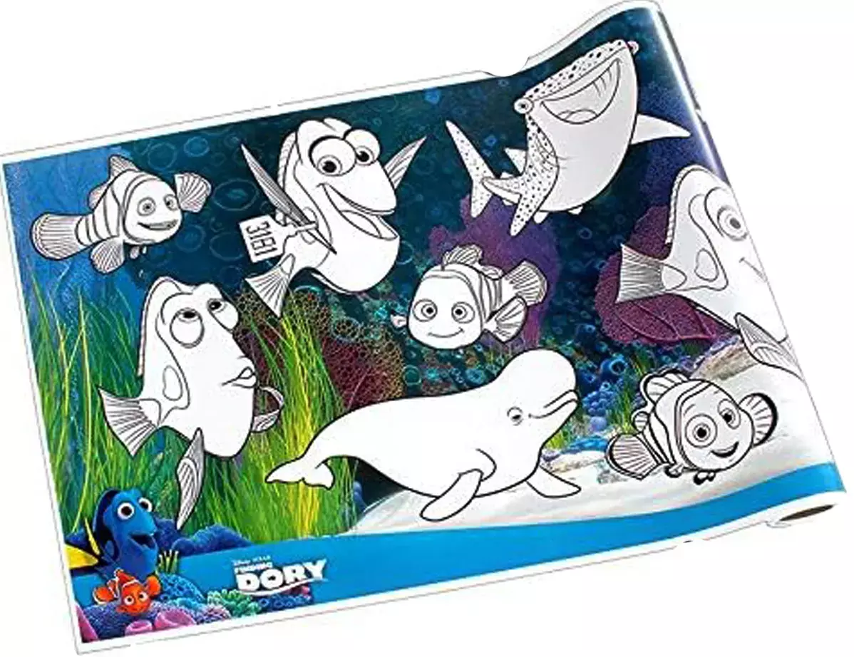 gbc RotoloDisegno BannerDORY Disney, 300mmX4,2m Rotolo Autoadesivo in Carta Removibile alto 30cm e lungo 4,20 metri da colorare e-o ritagliare. Adesivo atossico specifico per bambini a base acqua. Personaggio di Walt Disney. Adatto a bambini dopo i 3 anni. MADE IN GERMANY.