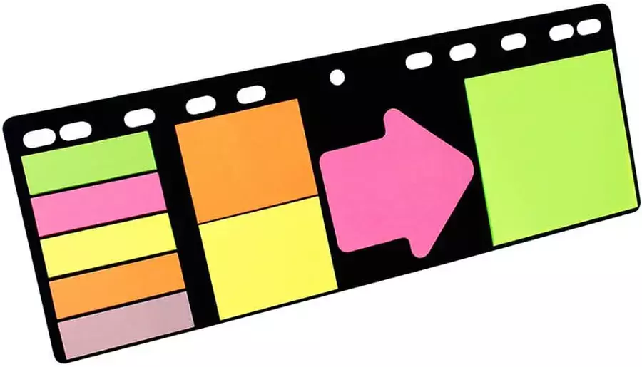 gbc SegnaPagina PageMarker FogliettiAdesivi Assortimento di 9 blocchetti di segnapagina adesivi, montati su supporto in cartoncino rigido a perforazione universale. MADE IN GERMANY.