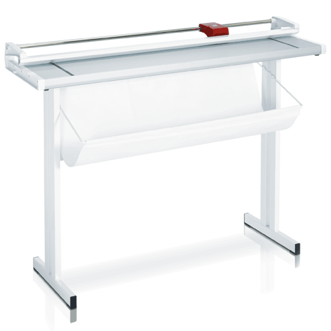 gbc Taglierina lamaRotante Ideal0105.  SenzaTavolo pianale A965xL1300xP380, luce taglio 1050. Altezza taglio: max. 0.8 mm. Altezza base di supporto: 900 mm. Peso: 7 kg. Made in Germany.