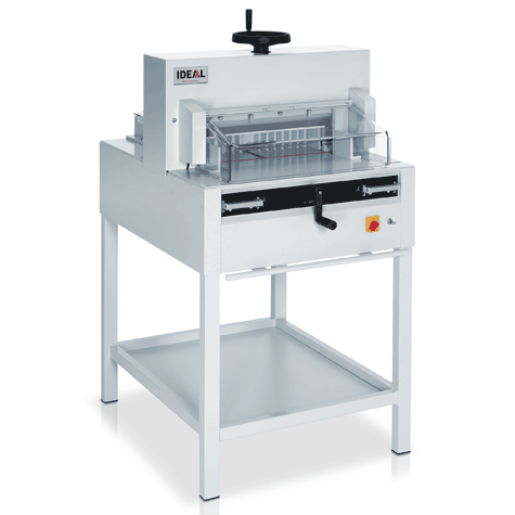 gbc Tagliarisme elettrica IDEAL 4815. Made in Germany luce di taglio 475 mm, pressino a manopola girevole, profondit del tavolo 458 mm, avanzamento elettromeccanico. Taglio sequenziale 30 mm. piano di lavoro 1410x762x1053. taglia fino a 80 mm. Alimentazione: 230V-50Hz-1.1kW..