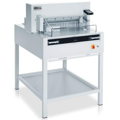 acco Tagliarisme elettrica IDEAL 5255. Made in Germany luce di taglio 520 mm, pressino elettromeccanico, profondit del tavolo 520 mm, avanzamento elettromeccanico. Taglio sequenziale 35 mm. piano di lavoro 1296x860x1120. taglia fino a 80 mm. Alimentazione: 230V-50Hz-1.42kW..
