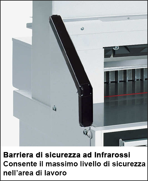 gbc Tagliarisme elettrica IDEAL 5560LT luce di taglio 550 mm, pressino idraulico (press. min.200 daN, max.1100daN), profondit del tavolo 570 mm, avanzamento idraulico. Taglio sequenziale 32-60 mm. piano di lavoro 1370x1070x1400. taglia fino a 95-92 mm. Alimentazione: 230V-50Hz-1.5kW., Made in Germany.