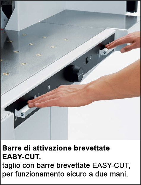 gbc Tagliarisme elettrica IDEAL 5560LT luce di taglio 550 mm, pressino idraulico (press. min.200 daN, max.1100daN), profondit del tavolo 570 mm, avanzamento idraulico. Taglio sequenziale 32-60 mm. piano di lavoro 1370x1070x1400. taglia fino a 95-92 mm. Alimentazione: 230V-50Hz-1.5kW., Made in Germany.
