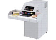 gbc Distruggidocumenti IDEAL 4107/6. Made in Germany numero fogli 100, striscie da mm 6, classe 2. Tavola di alimentazione di notevoli dimensioni con tappeto di trasporto, pannello di comando con avanti/stop/indietro e pulsante di emergenza, arresto automatico per inceppamento carta, per sacco pieno e sportello aperto, raccolta dei frammenti dal retro della macchina (volume di ca. 300 Lt) con dispositivo di estrazione del sacco di plastica monouso, adatto per materiale liscio e spiegazzato, per cassette e con nastro carbone, su ruote. Colore: grigio perla 380V+N+T/4KW, dim.1440x1240x1700, Kg.350.