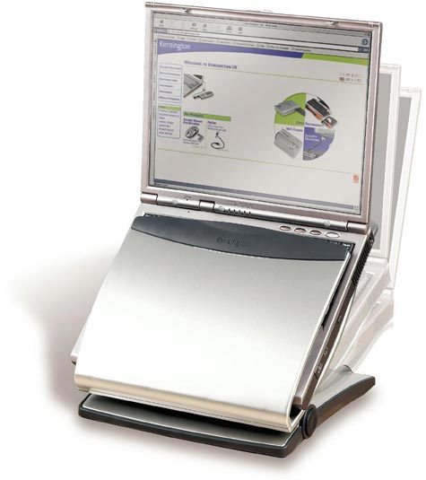 acco Supporto Notebook Station      Supporto regolabile che permette di sollevare il notebook a qualsiasi angolazione, raggiungendo anche laltezza dei veri monitor LCD. Il notebook aperto scivola semplicemente allinterno del supporto. Con leggio sul fronte per ridurre i dolori cervicali.