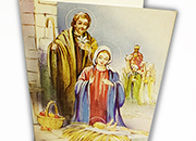 carta Biglietto chiudipacco, Sacra Famiglia completo di bustina in carta. Formato cm 4,7x6,8cm. Stampa offset su cartoncino bianco liscio. .