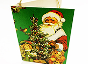 carta Biglietto chiudipacco con filo, BabboNataleAlbero completo di bustina in carta. Formato cm 4,7x6,8cm. Stampa offset su cartoncino bianco liscio. Cordoncino dorato in dotazione all'interno..