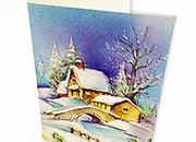 carta Biglietto chiudipacco, TreCase completo di bustina in carta. Formato cm 4,7x6,8cm. Stampa offset su cartoncino bianco liscio.  KRT3