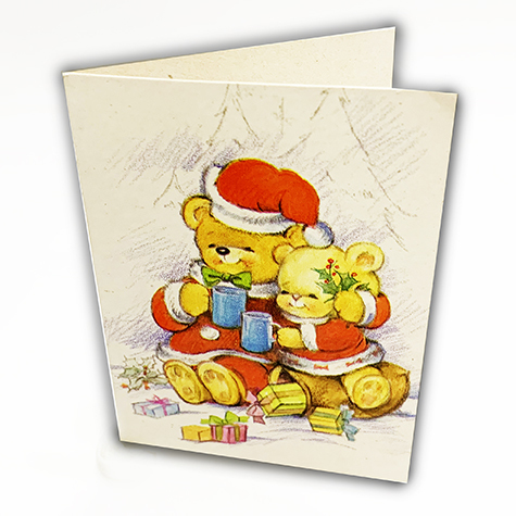 carta Biglietto chiudipacco, Orsacchiotti completo di bustina in carta. Formato cm 4,7x6,8cm. Stampa offset su cartoncino bianco liscio. .