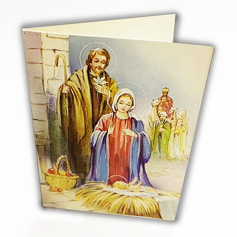carta Biglietto chiudipacco, Sacra Famiglia completo di bustina in carta. Formato cm 4,7x6,8cm. Stampa offset su cartoncino bianco liscio. .
