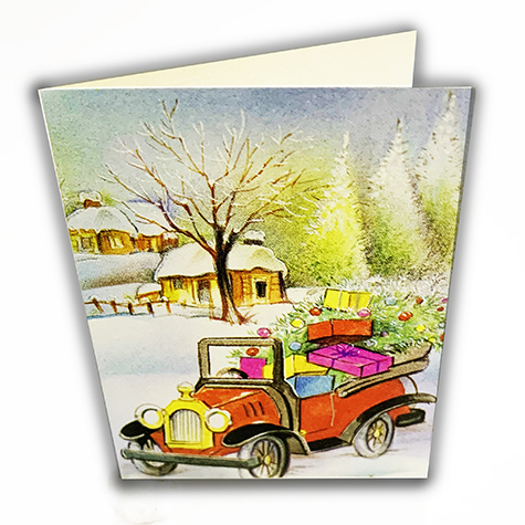 carta Biglietto chiudipacco, Automobile completo di bustina in carta. Formato cm 4,7x6,8cm. Stampa offset su cartoncino bianco liscio. .