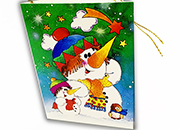 carta Biglietto chiudipacco con filo, DuePupazziDiNeve completo di bustina in carta. Formato cm 4,7x6,8cm. Stampa offset su cartoncino bianco liscio. Cordoncino dorato in dotazione all'interno..