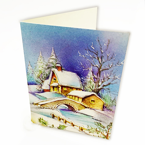 carta Biglietto chiudipacco, TreCase completo di bustina in carta. Formato cm 4,7x6,8cm. Stampa offset su cartoncino bianco liscio. .