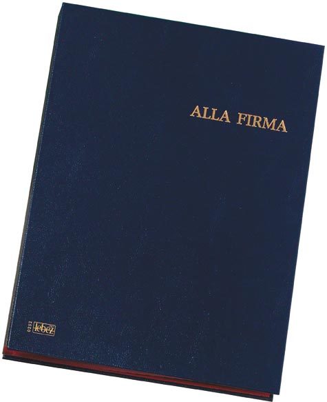 gbc Libro firma in dermoide con 18 intercalari Formato utile: 24x34 cm. Interno in cartoncino assorbente accoppiato rinforzato al piede. Dorso a soffietto rafforzato in imitlin.