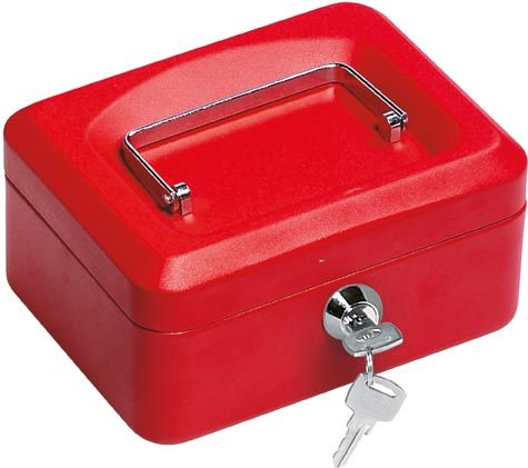 gbc Cassetta portavalori in metallo con portamonete Blu, formato: 15x11x8cm. Serratura a cilindro. Completa di due chiavi. Dotata di manico pieghevole per il trasporto.