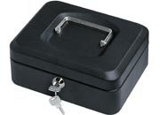 gbc Cassetta portavalori in metallo con portamonete Nero, formato: 20x16x9cm. Serratura a cilindro. Completa di due chiavi. Dotata di manico pieghevole per il trasporto LEB063N