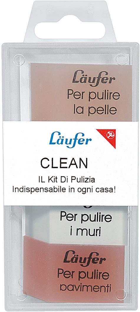 gbc Kit pulizia Lufer contiene 4 gomme diverse per pulire: pelle, muri, pavimenti, metallo. Prodotto originale tedesco. MADE IN GERMANY.