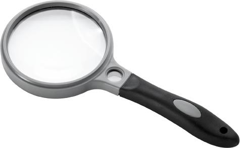 gbc Lente di ingrandimento diametro 9,5cm, 2,5 ingrandimenti impugnatura in gomma che contiene una seconda lente da 1,5cm, 5 ingrandimenti.