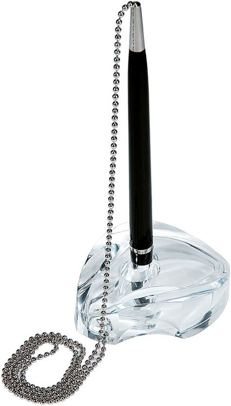 gbc Stiloforo. Base con catenella e penna a sfera. Colore trasparenre Refill nero. Formato base: 5,5x8x3 cm.