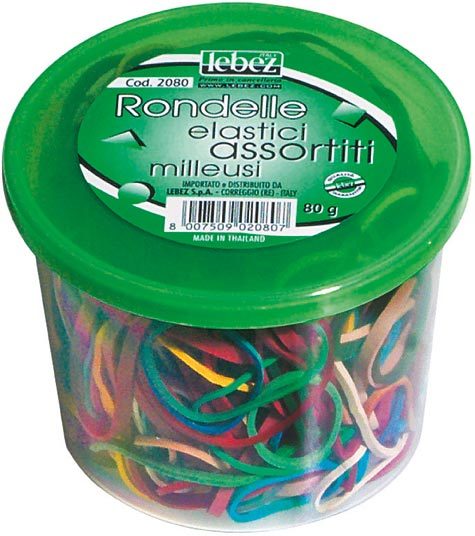 gbc Elastici in gomma, barattolo da 80 gr Colori assortiti, misure assortite.