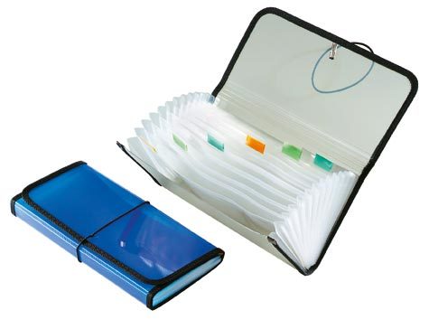 gbc Portadocumenti in PP con divisori, con elastico e bordatura in nylon 13 scomparti con targhette indicatrici, Colori assortiti, formato: 27x14x3,5 cm.
