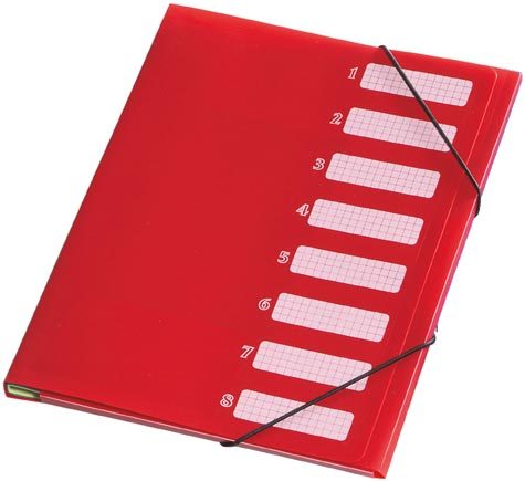 gbc Cartellina in PP a 3 lembi. con divisori colorati ed elastico Rosso, formato: 24x32 cm.