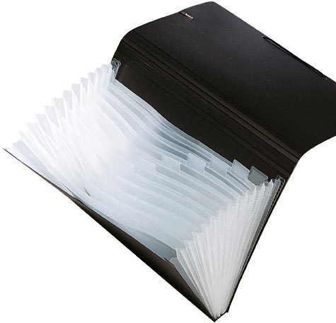 gbc Portadocumenti in PP con elastico, 13 scomparti con targhette indicatrici Nero, formato: 24x33,5x3 cm.