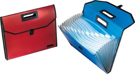 gbc Portadocumenti in PP con bordatura in nylon, con impugnatura 13 scomparti con targhette indicatrici, colori assortiti, formato: 39x30x4 cm.