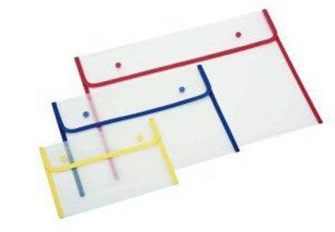 gbc Cartellina con bottoni. formato a4 COLORI ASSORTITI. In robusto polipropilene trasparente semirigido. Chiusura con bottoni  a pressione. Bordatura in tessuto colorato.