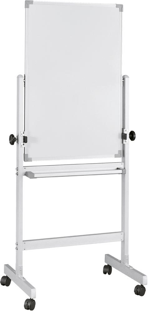 gbc Lavagna magnetica con ruote 60x90cm scrivibile a secco su entrambi i lati. Complete di vaschetta portaccessori. Struttura di sostegno di sostegno in metallo verniciato con ruote.