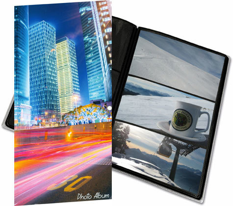 gbc Album foto a tasca per 96 foto. Ogni facciata contiene 3 foto 10x15cm Formato volume 17,5x32,5cm. Copertina con soggetto -urban nightlife-. Copertina in polipropilene flessibile. Fogli porta foto di color nero.