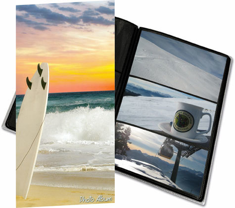 gbc Album foto a tasca per 96 foto. Ogni facciata contiene 3 foto 10x15cm Formato volume 17,5x32,5cm. Copertina con soggetto -surf-. Copertina in polipropilene flessibile. Fogli porta foto di color nero.