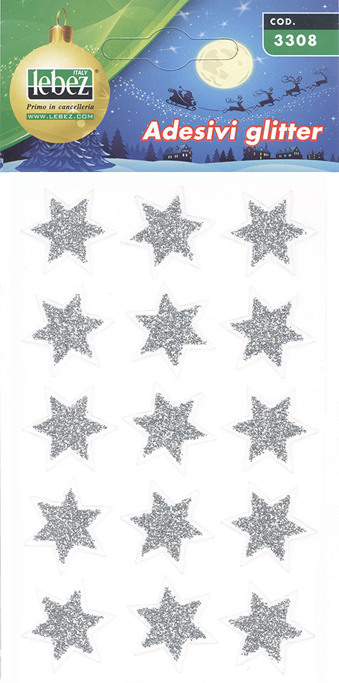 gbc Stelline glitter in rilievo di vari colori, su foglietto 10,5x14,5cm, PMA2802V.