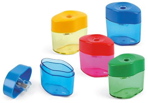 gbc Temperamatite in plastica ad 1 foro corpo contenitore in plastica trasparente. Colori disponibili: giallo, blu, verde, rosso..