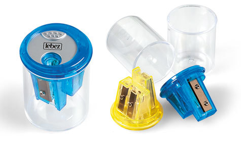 gbc Temperamatite in plastica ad 3 fori punta lunga, punta jumbo, punta standard. Con container in plastica trasparente.