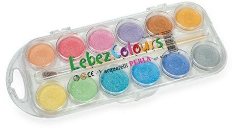 gbc Acquerelli perlati, 12 pastiglie diametro 3cm, con pennello.