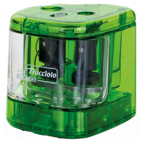 gbc Temperamatite da tavolo a batteria, ad 2 fori per matite fino a diametro 12mm. Con lama di ricambio. Colori disponibili: verde, blu, bordeaux, ocra.