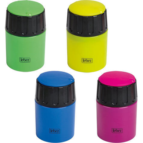 gbc Temperamatite in metallo EISEN ad 2 fori corpo container in plastica con tappo. Temperamatite interno in metalllo MADE IN GERMANY. Colori disponibili: arancio, azzurro, verde, giallo, rosa.