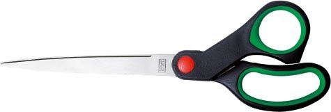 gbc Forbice con lama in acciaio inox, 22,5cm impugnatura in gomma soft nero-verde.