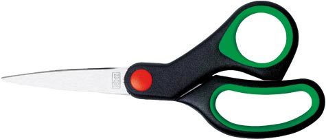 gbc Forbice con lama in acciaio inox, 17,5cm impugnatura in gomma soft nero-verde.