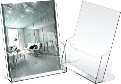 legatoria Portadepliant plexiglass A4, 1 scomparto TRASPARENTE. Porta cataloghi a singolo scomparto, da tavolo o appendibile, formato: 23x34cm, profondit. 4,5cm. Lo scomparto contiene fino a 35mm di spessore.
