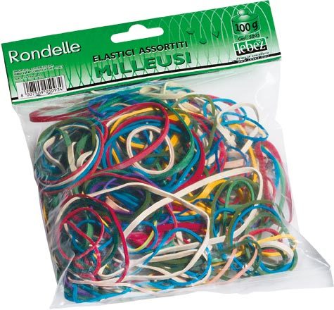 gbc Elastici in gomma, busta da 100 gr Colori assortiti, misure assortite.