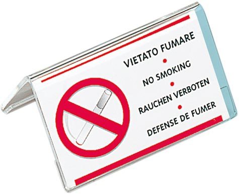 gbc Targhetta portanome in acrilico per scrivania, con dicitura -VIETATO FUMARE- Formato: 90x55 mm. Visibile su due lati.