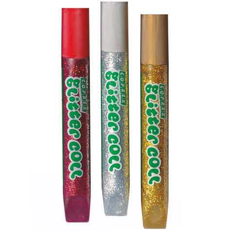 gbc Colla Glitter Coll COPREX da 10,5 ml Rosso, argento, oro. Lavabile, non tossica, blister da 3 tubetti.