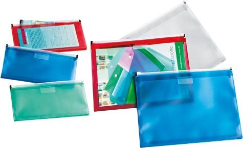 gbc Busta semitrasparente con zip. doppia tasca e soffietto VERDE in polipropilene. Formato: 328x253mm..