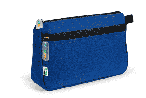 gbc Saccucciolo, astuccio per matite Maxi 2 cerniere BLU, a forma round, in nylon, formato 24x10x7cm, con patella e tasca interna, tinta unita*.