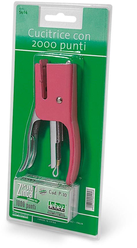 gbc Cucitrice a pinza mini + scatola di punti, in metallo, monta il punto 10 cuce fino a 15 fogli. Profondit� di cucitura 2,7cm. Blister con scatola di 2000 punti. In 6 colori assortiti.