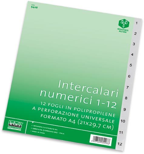 gbc Intercalari 1-12, a tasti numerici in polipropilene PPL formato A4 (21x29,7cm), perforazione universale, 12 fogli.
