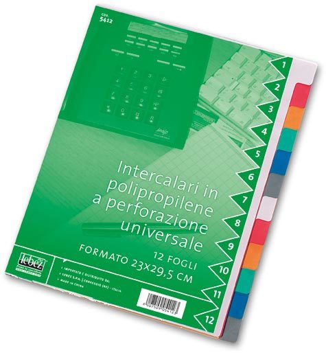 gbc Intercalari 12, tasti colorati in pvc. A4 per intercalare fogli in formato A4 (21x29,7cm). Perforazione universale. 12 colori assortiti.